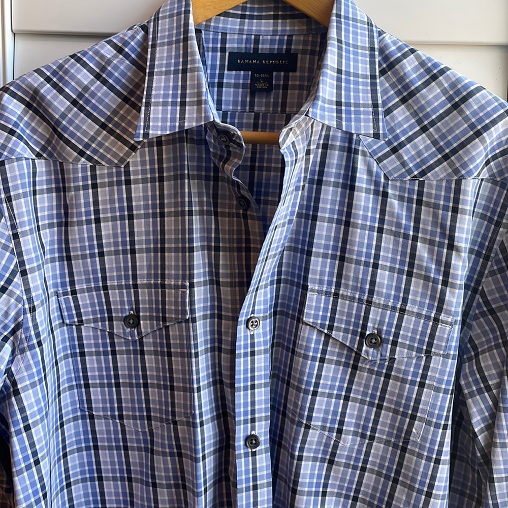 Banana Republic blue plaid l/s shirt L